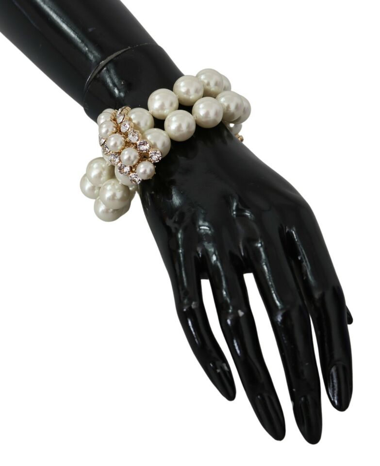 Dolce & Gabbana White Faux Pearl Beads Translucent Crystals Bracelet - DEA STILOSA MILANO