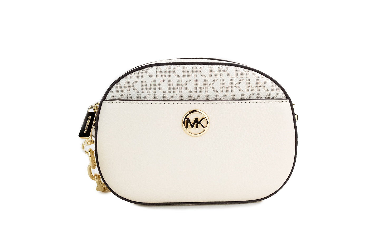 Michael Kors Jet Set Glam Light Cream Leather Oval Crossbody Bag Purse - DEA STILOSA MILANO